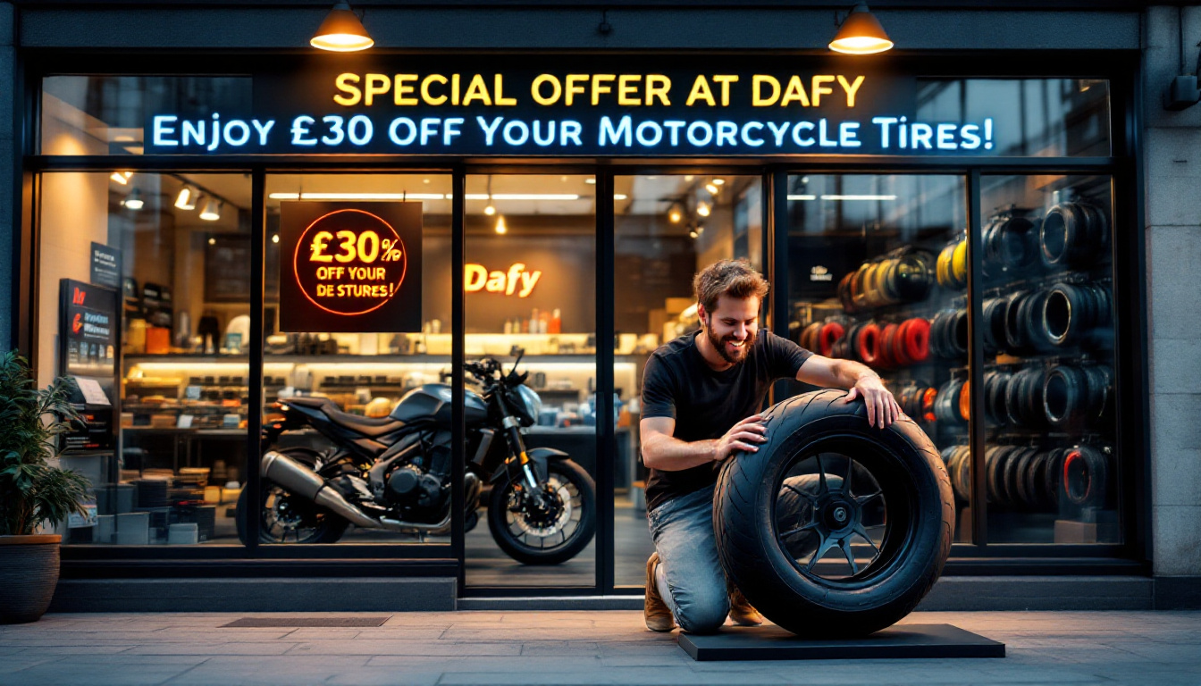 profitez de notre offre spéciale chez dafy ! bénéficiez de 30 € de réduction sur une large sélection de pneus de moto. ne manquez pas cette occasion de rouler en toute sécurité tout en réalisant des économies.