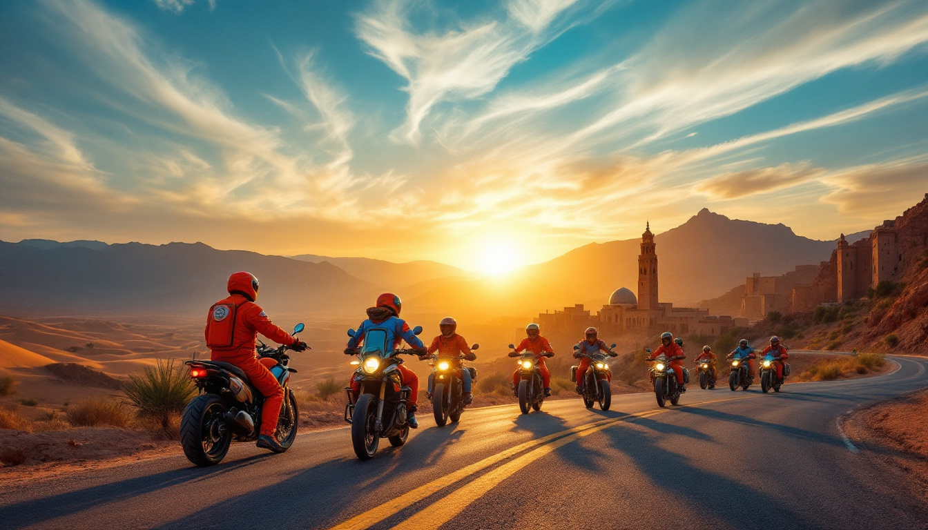 partez pour une aventure inoubliable à moto à travers le maroc ! découvrez les paysages à couper le souffle, les cultures riches et l'hospitalité marocaine lors d'un road trip époustouflant de 5.600 km en groupe. préparez-vous à vivre des moments d'adrénaline et de camaraderie sur les routes envoûtantes du royaume.