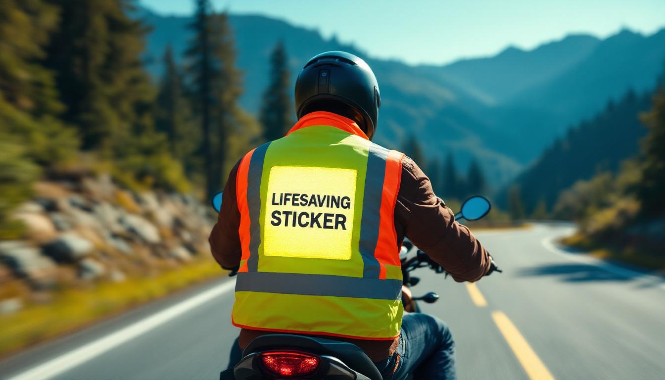 motorcyclists, adopt this innovative sticker designed to improve your safety on the road and increase your visibility to prevent accidents.